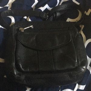 Black leather fossil bag